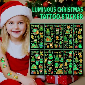 Set of 10 luminous Christmas temporary tattoo stickers for children's holiday parties