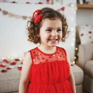Festliche rote Schleife Haarspange mit Glitzerherzen für Mädchen zum Valentinstag