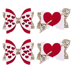 Handgefertigte Valentinstag Herz Haarklammern und glitzernde Schleifen für Kinder