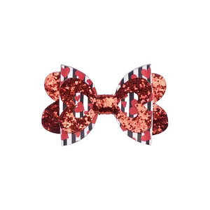 Barrette à nœud à paillettes rouges cœur pour enfant accessoire de Saint-Valentin
