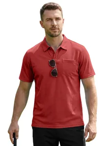 Polo à manches courtes rouge pour homme avec poche de poitrine et tissu en maille