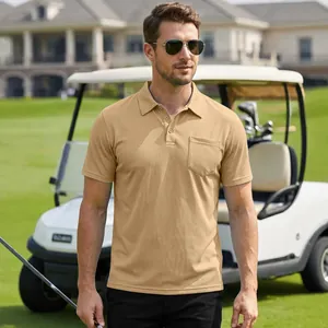 Polo haut de gamme respirant pour hommes en kaki avec poche poitrine pour l'été