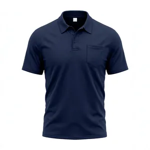 Polo homme bleu marine à manches courtes avec poche poitrine et tissu respirant