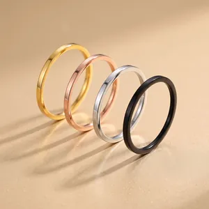 Minimalist Stainless Steel Band Ring For Women 18K Gold Plated French Style Ultra Thin Plain Circle Finger Ring Jewelry