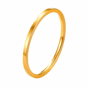 Minimalist stainless steel ultra-thin ring with polished gold finish in profile view
