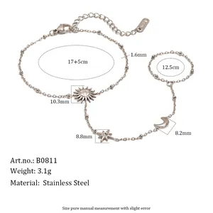 Détails des dimensions du bracelet bague en acier inoxydable soleil lune étoile.