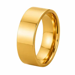 High-polished 8mm wide gold stainless steel band ring for men with a minimalist design