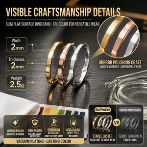 Premium minimalist 2mm stainless steel band rings for women, set of three colors