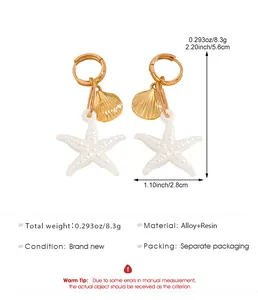 Mesures détaillées et infos matériaux pour les boucles d'oreilles étoile de mer et coquillage.