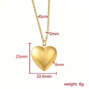 Dimensions détaillées du collier médaillon cœur 316L avec annotation du poids.