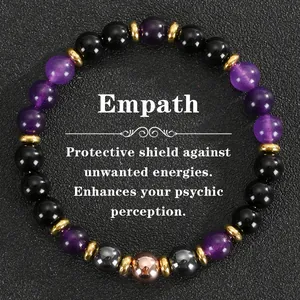 Empath natural stone crystal beaded bracelet with amethyst and obsidian beads