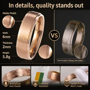 Bague minimaliste en acier titane poli rose doré de 6mm de largeur