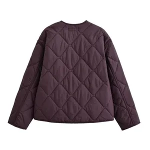 Detailed view of women's maroon diamond quilted cotton-padded jacket back design
