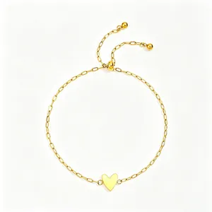 Pulsera de acero inoxidable dorada con dije de corazón y cierre deslizante ajustable