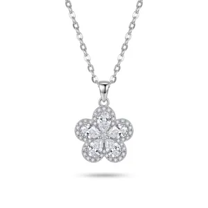 Elegante silberne Halskette mit fünfblättriger Blume und weißen Zirkonia-Steinen