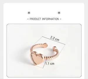 Engraved heart ring in rose gold with 'i am enough' message, 1.1cm size detail