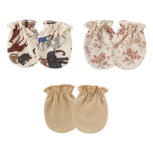 Set of newborn baby anti-scratch mittens with animal, floral, and solid patterns