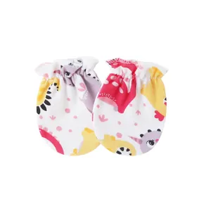 Soft cotton newborn anti-scratch mittens featuring cute colorful cartoon animal prints