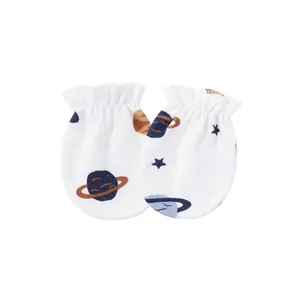 Soft cotton baby anti-scratch mittens featuring adorable planet and star patterns.