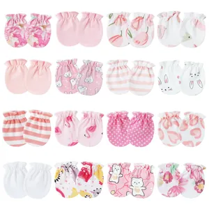 Newborn Baby Anti-Scratch Mittens Knitted Cotton Breathable Elastic Wrist Protectors Cartoon Print Soft Infant
