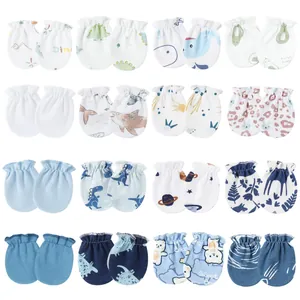 Newborn baby anti-scratch cotton mittens set with cute animal prints, 0-12 months
