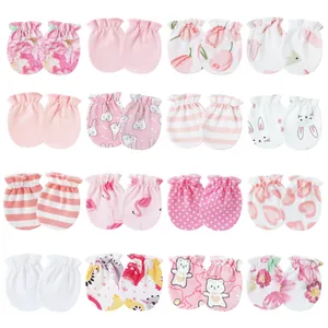 Newborn Baby Anti-Scratch Mittens Knitted Cotton Breathable Elastic Wrist Protectors Cartoon Print Soft Infant