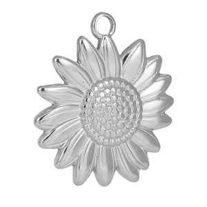 Highly polished 304 stainless steel sunflower pendant charm for DIY necklace making
