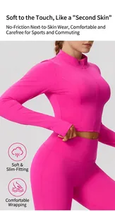 Veste de yoga ajustée rose néon à manches longues avec fermeture éclair pour femmes