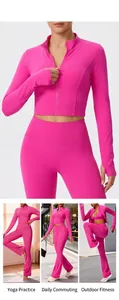 Veste de sport rose à manches longues et legging évasé pour le yoga et le fitness