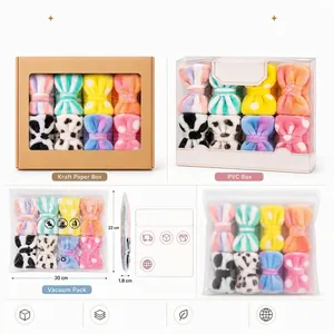 Detailed view of plush bow headbands set showing box and vacuum packaging options
