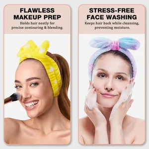 Soft coral fleece bow headband for comfortable face washing and makeup application