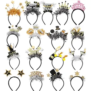 Happy New Year Headband 2026 Glitter Star Top Hat Tinsel Party Costume Accessory Festive Celebration