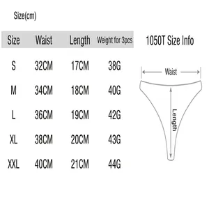 Comprehensive size chart for women's low-waist ice silk thong with measurements in cm