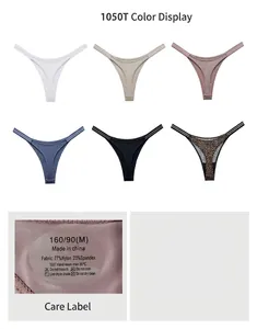 Detailed view of ice silk thongs showing color options and fabric wash label composition