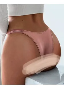 Sexy pink ice silk T-back thong for women featuring a low waist and butt lift design
