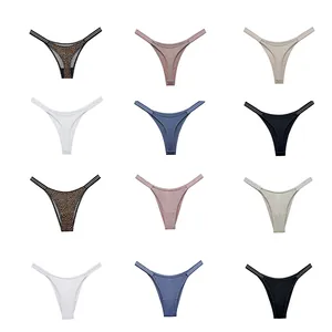 Seamless ice silk thongs for women, sexy low-waist high-cut G-strings in various colors.