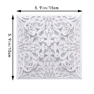 Square laser-cut lace wedding invitation card cover with 5.9x5.9 inch dimensions