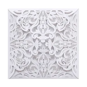 Laser Cut Wedding Invitation Cards Pearlescent Paper Hollow Lace Design For Banquet Party European Style Engagement Stationery