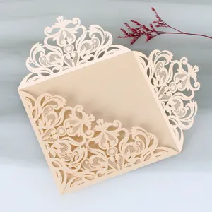 Elegant laser-cut lace wedding invitation card shell with vintage floral patterns