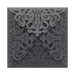 Detailed view of the intricate laser-cut lace pattern on a black invitation cover