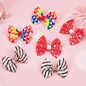 Assorted heart-patterned bow hair clips made of durable polyester ribbon for girls