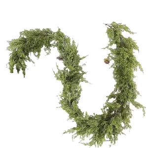 Realistic Christmas cypress garland with pine cones for festive holiday home decoration.
