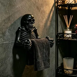 Gothic retro resin skeleton wall-mounted towel holder shown in a home decor setting