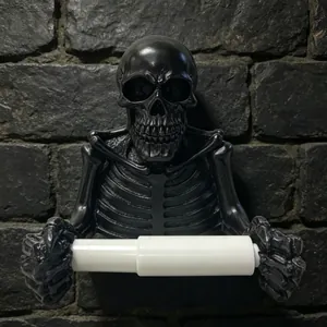 Gothic retro black resin skeleton wall-mounted toilet paper holder for Halloween decor