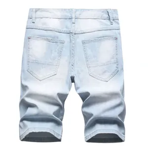 Short en jean délavé bleu clair pour homme, coupe ajustée, style décontracté d'été