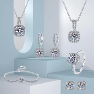Σετ κοσμημάτων moissanite από ασήμι 925 με κολιέ, σκουλαρίκια, δαχτυλίδι, βραχιόλι.