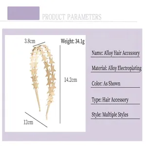 Macro view of golden star headband with size and weight parameters