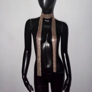 Elegant rose gold rhinestone skinny scarf necklace for glamorous music festival outfits