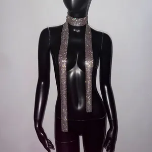 Shiny sparkling rhinestone long scarf necklace on mannequin for festive party fashion