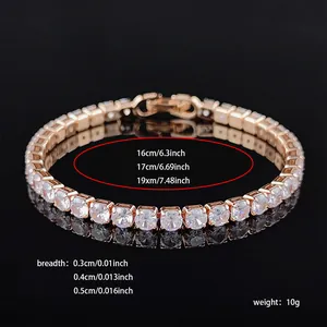 Detailed view of rose gold zircon tennis bracelet with size and weight specifications